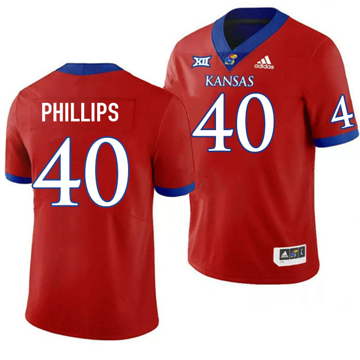 Men #40 Devin Phillips Kansas Jayhawks College Football Jerseys Stitched Sale-Red - Click Image to Close